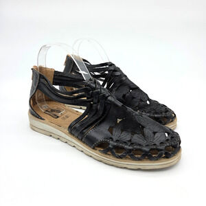 Vintage Huaraches Sandals Size 8 USA 25 MEX Black Leather Mexico Womens
